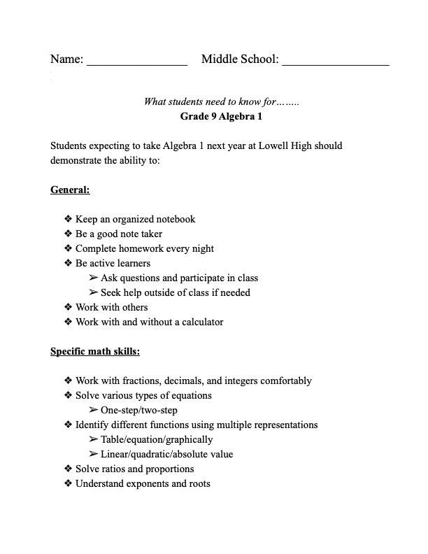 If you attending Lowell High next year, check out the document for information you need to know.